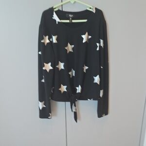 Aqua Black Sweatshirt with Silver Star Pattern and Front Tie